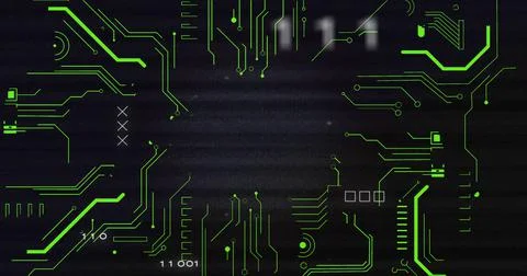 Image of interference over cross, data processing and computer circuit board Stock Illustration