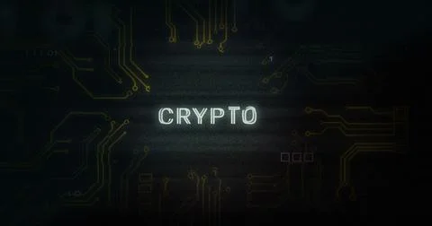 Image of interference over crypto text, data processing and computer circuit Illustrazione stock