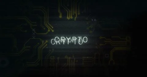 Image of interference over crypto text, data processing and computer circuit Illustrazione stock