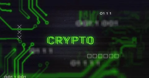 Image of interference over crypto text, data processing and computer circuit Stock Illustration