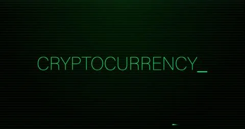 Image of interference over cryptocurrency text on black background Stock Illustration