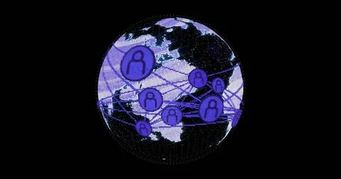Image of interference over globe with network of connections on black background イラスト素材