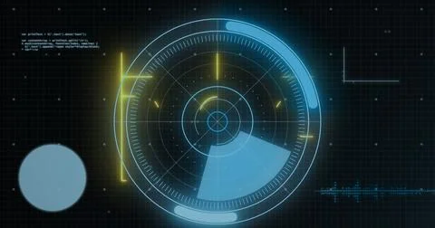 Image of interference over graph on blue background Illustrazione stock