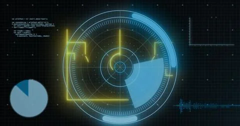 Image of interference over graph on blue background Illustrazione stock