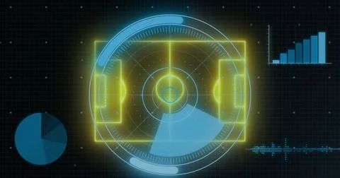 Image of interference over graph on blue background Illustrazione stock