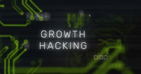 Image of interference over growth hacking text, data processing and computer Illustrazione stock