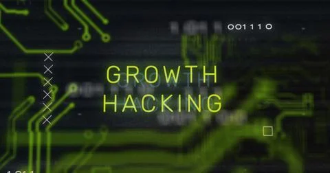 Image of interference over growth hacking text, data processing and computer Stock Illustration