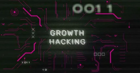 Image of interference over growth hacking text, data processing and computer Illustrazione stock