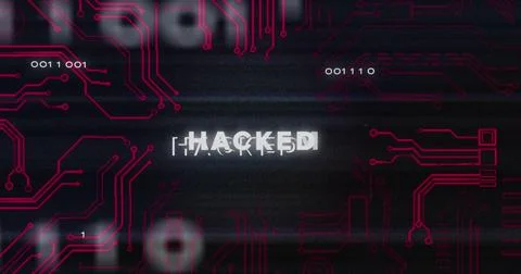 Image of interference over hacked text, data processing and computer circuit Stockillustratie