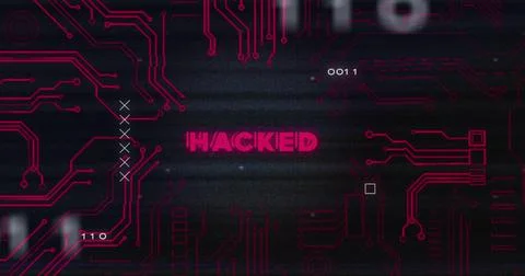 Image of interference over hacked text, data processing and computer circuit 스톡 일러스트