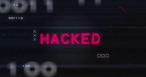 Image of interference over hacked text, data processing and computer circuit Illustrazione stock