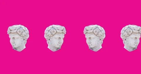 Image of interference over head sculptures on pink background Stock Illustration