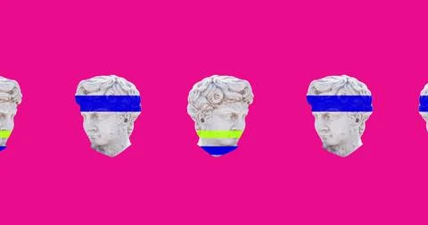 Image of interference over head sculptures on pink background Stock Illustration