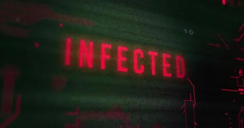 Image of interference over infected text, data processing and computer circuit Stock Illustration