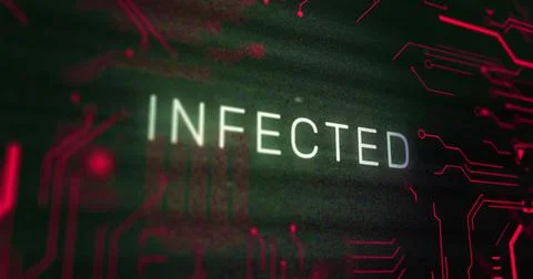 Image of interference over infected text, data processing and computer circuit Illustrazione stock