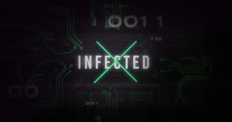 Image of interference over infected text, data processing and computer circuit Stock Illustration