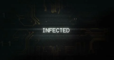 Image of interference over infected text, data processing and computer circuit Stock Illustration