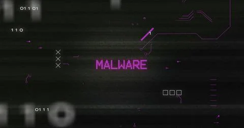 Image of interference over malware text, data processing and computer circuit 스톡 일러스트