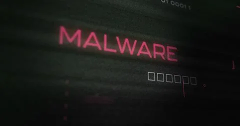Image of interference over malware text, data processing and computer circuit Illustrazione stock