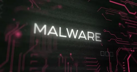 Image of interference over malware text, data processing and computer circuit Stock-Illustration