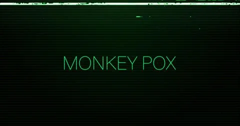 Image of interference over monkey pox text on black background Illustrazione stock