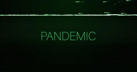 Image of interference over pandemic text on black background Stock Illustration