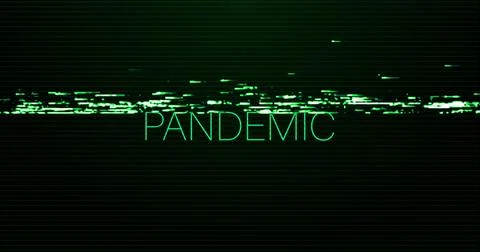 Image of interference over pandemic text on black background Stock Illustration