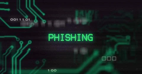 Image of interference over phishing text, data processing and computer circuit Stock Illustration