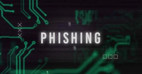 Image of interference over phishing text, data processing and computer circuit Illustrazione stock