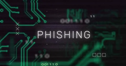 Image of interference over phishing text, data processing and computer circuit Stock Illustration