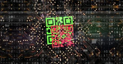 Image of interference over qr code, computer circuit board and data processing イラスト素材