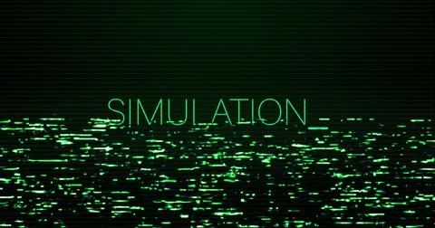 Image of interference over simulation text on black background 스톡 일러스트