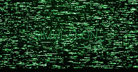 Image of interference over simulation text on black background Stock Illustration