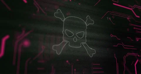 Image of interference over skull icon, data processing and computer circuit Stock Illustration