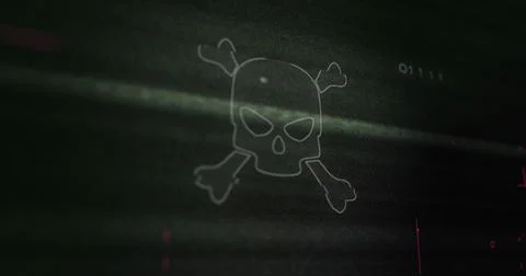 Image of interference over skull icon, data processing and computer circuit Illustrazione stock