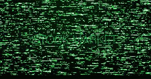 Image of interference over stock market text on black background Stock Illustration
