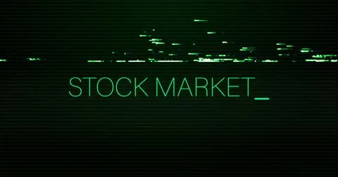 Image of interference over stock market text on black background Stock Illustration