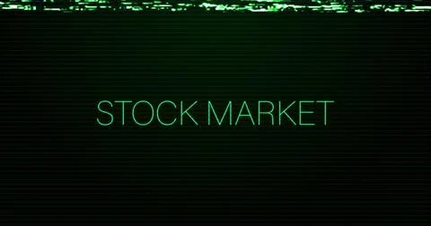 Image of interference over stock market text on black background Stock Illustration