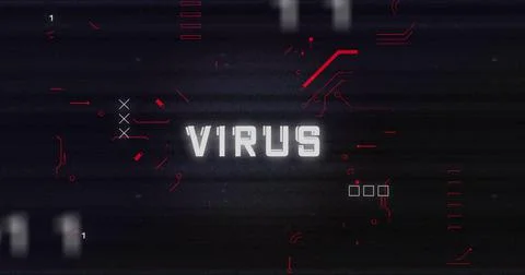 Image of interference over virus text, data processing and computer circuit Illustrazione stock