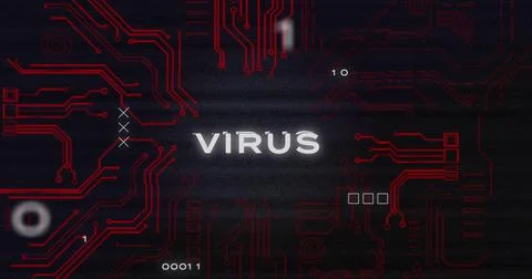 Image of interference over virus text, data processing and computer circuit Stock Illustration
