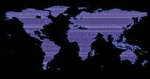 Image of interference over world map on black background 库存插图