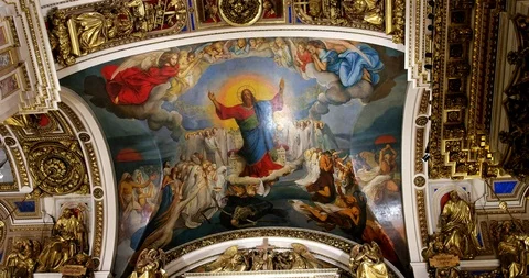 Image of Jesus Christ on the arch of the Saint Isaac's Cathedral Stock Footage 88595474