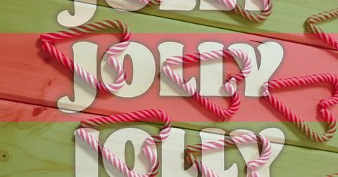 Image of jolly text on red and green stripes over christmas candy canes Stock Illustration