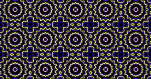 Image of kaleidoscope neon pattern moving in hypnotic motion on seamless loop Illustrazione stock