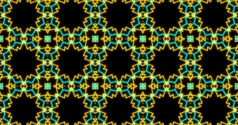 Image of kaleidoscope neon pattern moving in hypnotic motion on seamless loop Illustrazione stock