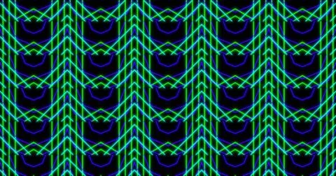 Image of kaleidoscope neon pattern moving in hypnotic motion on seamless loop Illustrazione stock