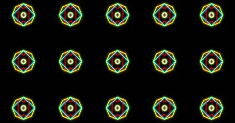 Image of kaleidoscope neon pattern moving in hypnotic motion on seamless loop Stock Illustration