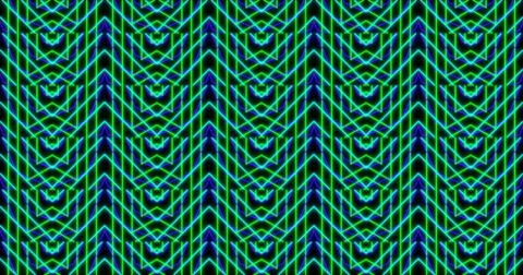 Image of kaleidoscope neon pattern moving in hypnotic motion on seamless loop Illustrazione stock