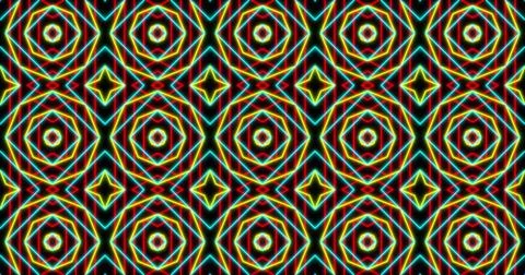 Image of kaleidoscope neon pattern moving in hypnotic motion on seamless loop Stock Illustration