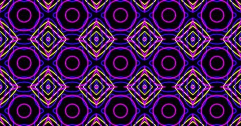 Image of kaleidoscope neon pattern moving in hypnotic motion on seamless loop Stock Illustration